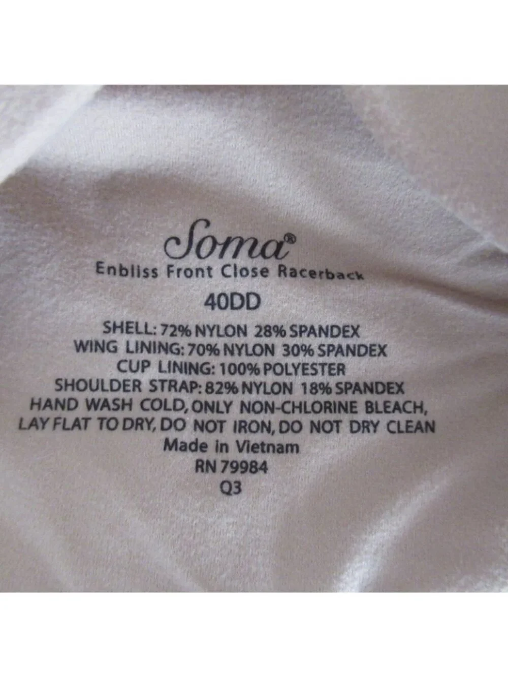 Soma Bra‎ 40DD Beige Tan Enbliss Front Closure Racerback Underwire
